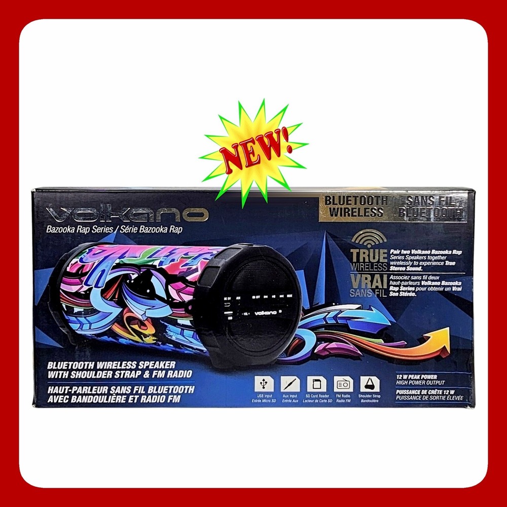 Bazooka Rap Volkano Bluetooth Speaker NWT Graffiti FM Radio VK-3301-MX NIB